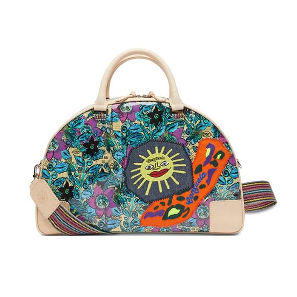 Consuela Beck Commuter Dome Satchel Bag – Multicolor Leather & Canvas - Picture 3 of 15